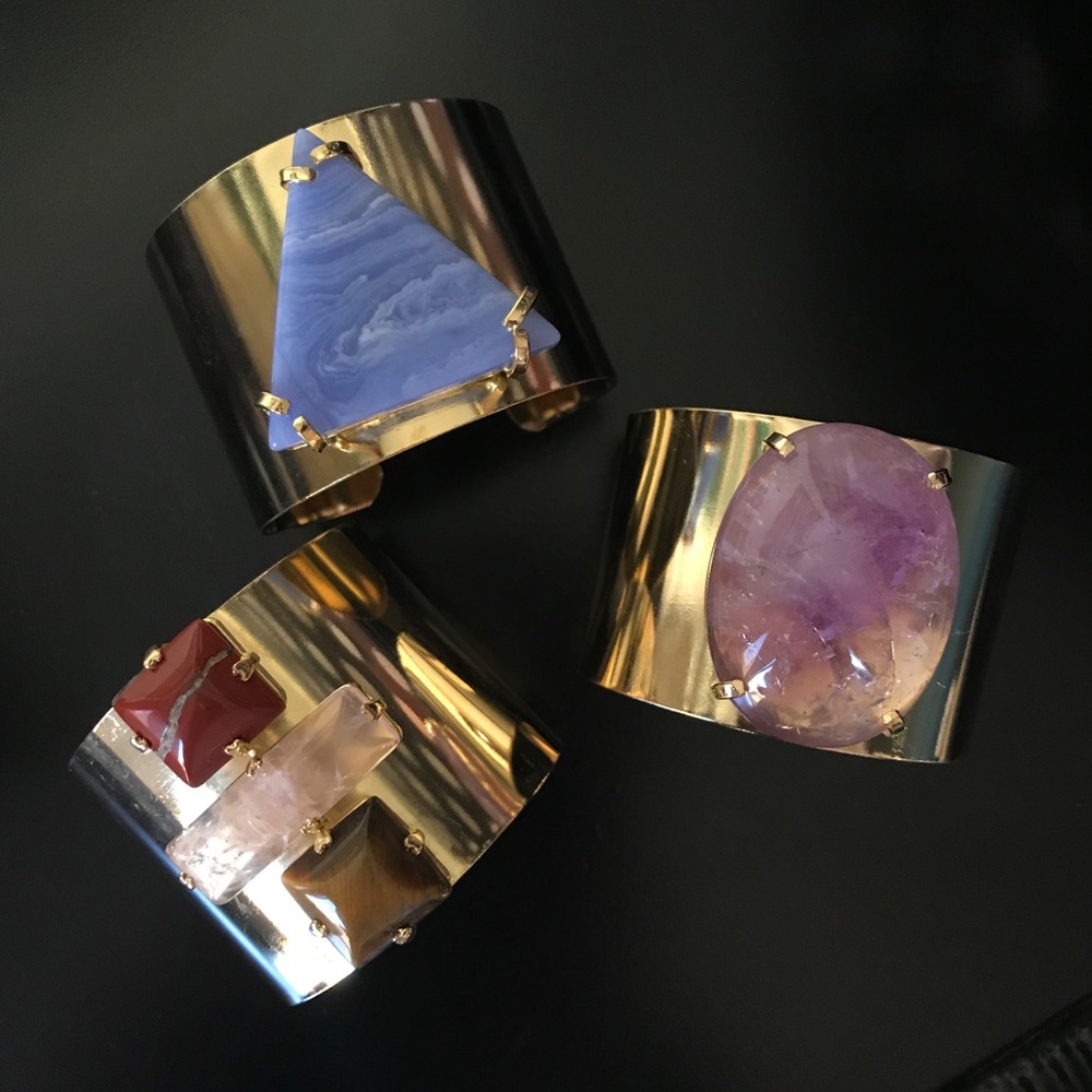 Gold Cuff Bracelet with Stone